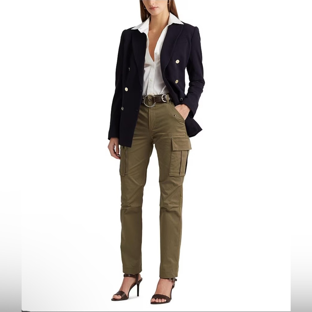 NWT Lauren Ralph Lauren Navy Double-Breasted Wool Crepe Blazer size 16 - Picture 4 of 12